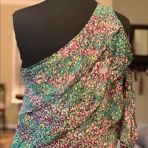 BCBG Maxazria dress one shoulder pink/green sz M